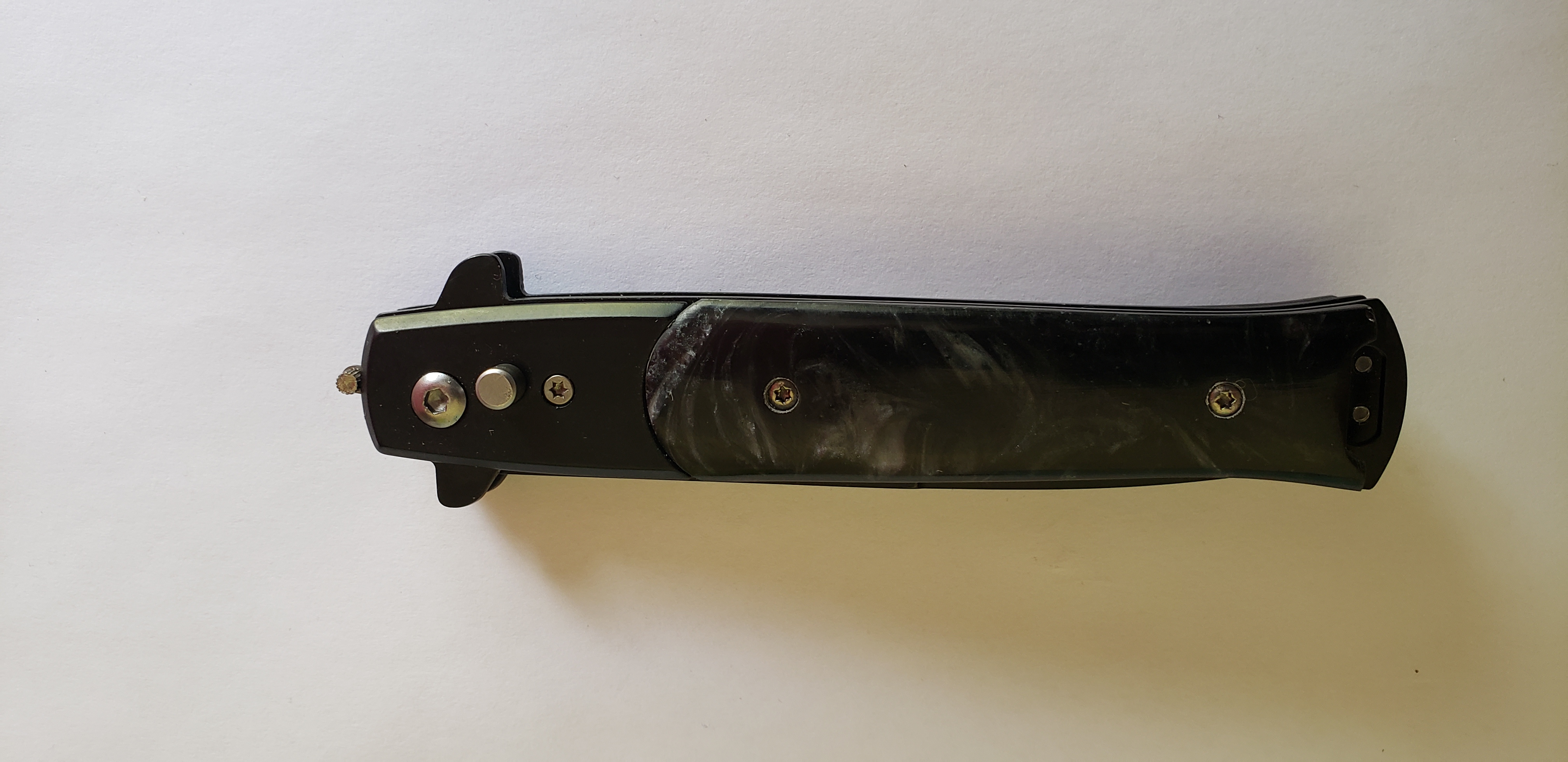 8 inch Black Marble Stiletto Automatic Knife Black Bayo